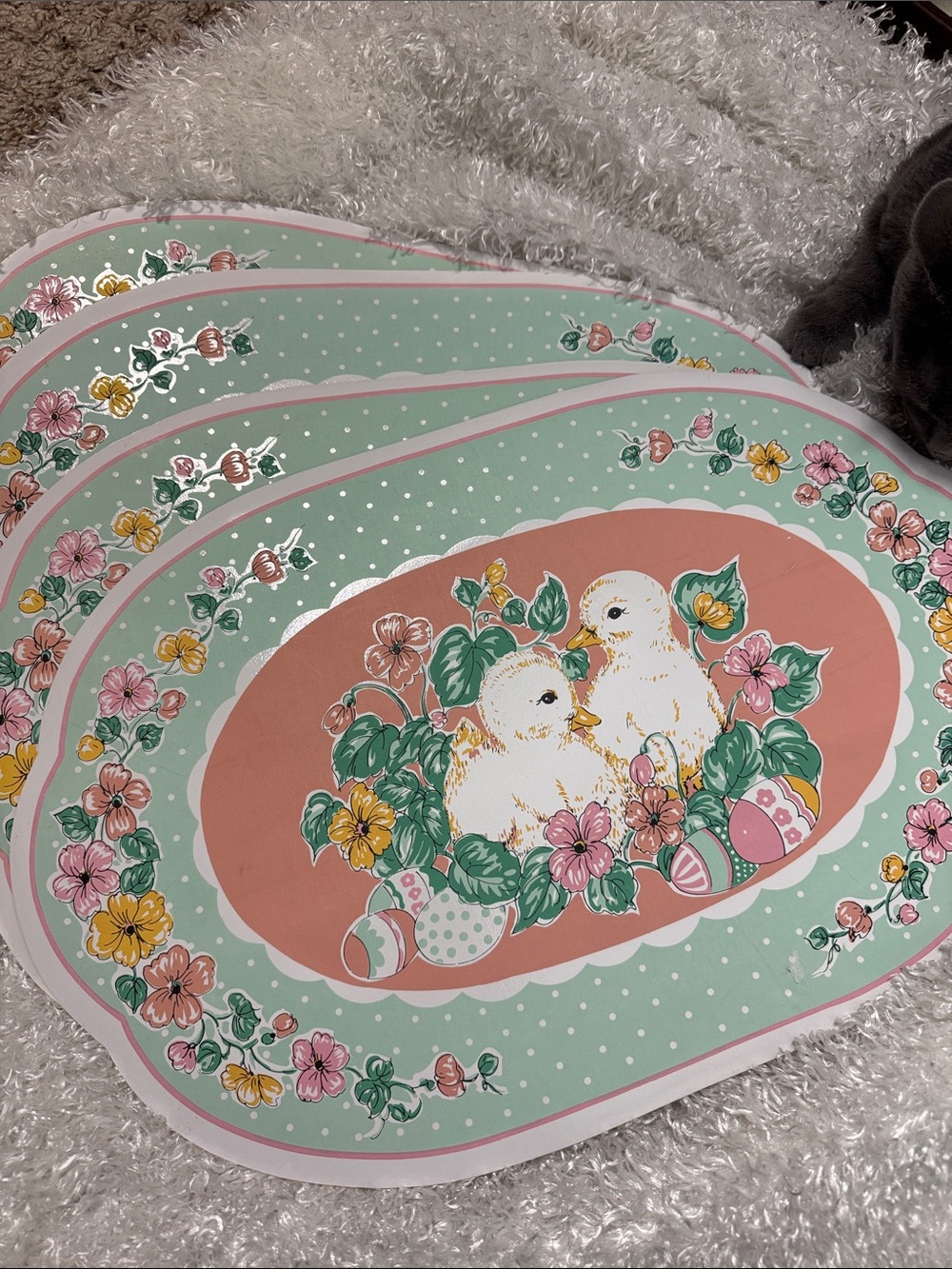 Vintage Easter plastic placemats lot of 4 baby chicks